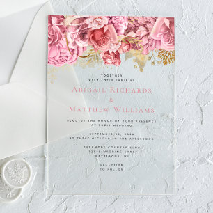 Invitations En Acrylique Mariage Floral Rose Gold Romantique