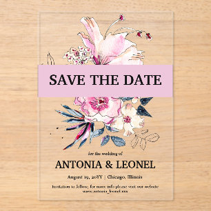 Invitations En Acrylique Mariage floral rose Plum Enregistrer la date