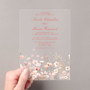 Invitations En Acrylique Mariage floral rose rose rose fleur sauvage