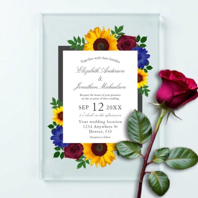 Invitations En Acrylique Mariage Floral Rose Tournesol (Créateur téléchargé)