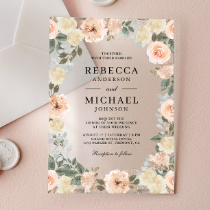 Invitations En Acrylique Mariage Floral Rustique aux Pétales de Pêche