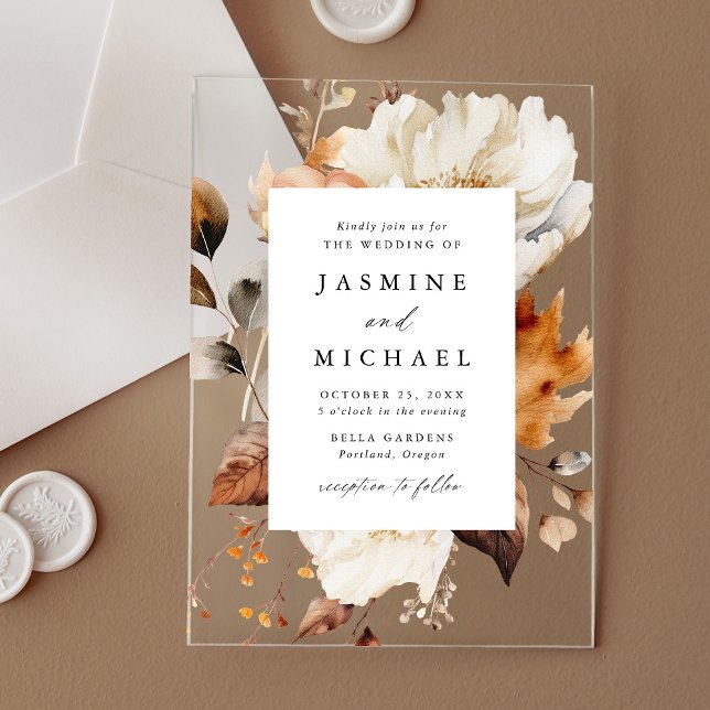 Invitations En Acrylique Mariage floral rustique d'automne (Créateur téléchargé)