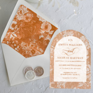 Invitations En Acrylique Mariage Floral Rustique Vintage Terracotta