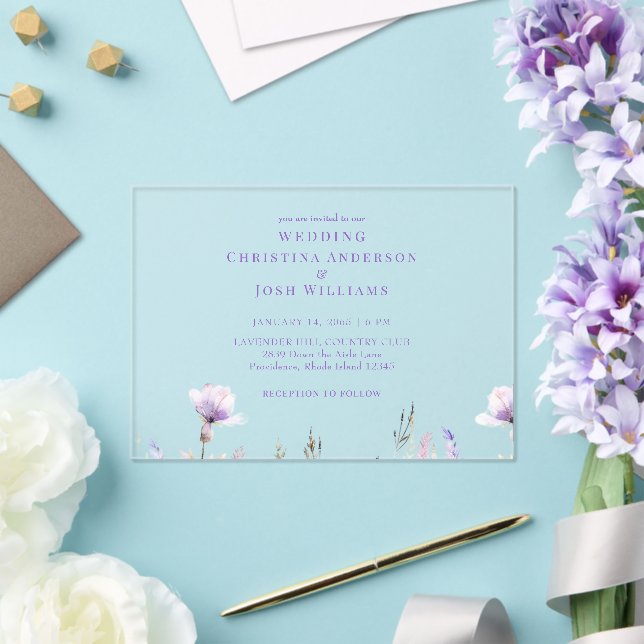 Invitations En Acrylique Mariage floral simple Lavender (Insitu (Mariage))