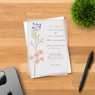 Invitations En Acrylique Mariage Floral Simple Violet Poussiéreux et Pêche