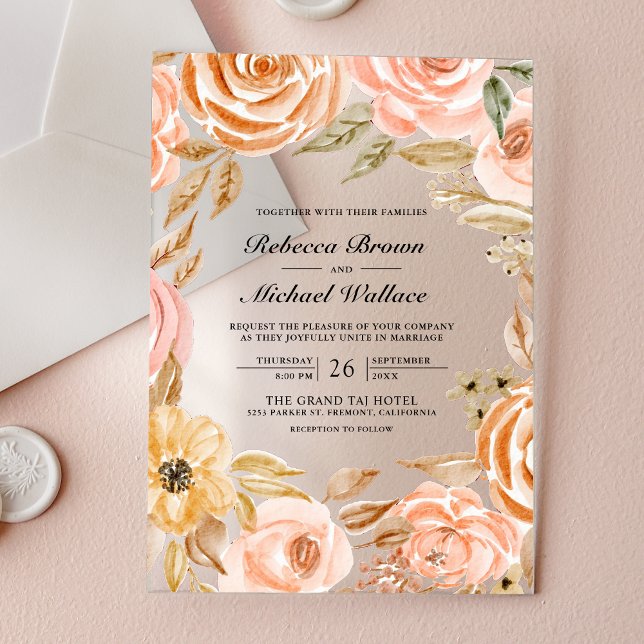 Invitations En Acrylique Mariage Floral Terreux Automne (Créateur téléchargé)