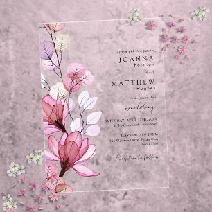 Invitations En Acrylique Mariage Floral Transparent Rose Poussiéreux Élégan