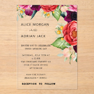 Invitations En Acrylique Mariage floral tropical coloré