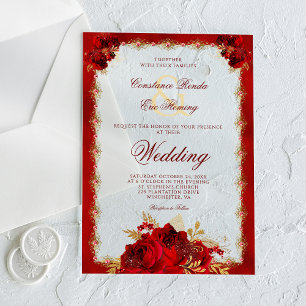 Invitations En Acrylique Mariage Formel de Roses de Monogramme Élégant Or R