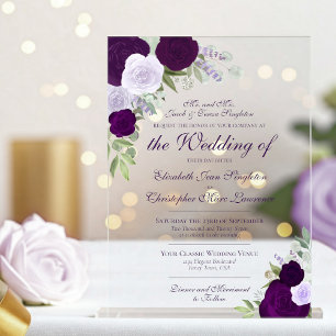 Invitations En Acrylique Mariage Formel Floral Élégant Aquarelle Violette