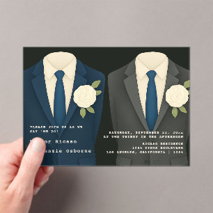 Invitations En Acrylique Mariage gay deux pièces en costume et Cravate