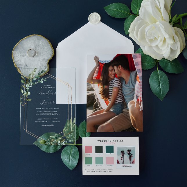 Invitations En Acrylique Mariage géométrique botanique moderne (Créateur téléchargé)