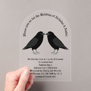 Invitations En Acrylique Mariage gothique Baiser Ravens Personnalisé