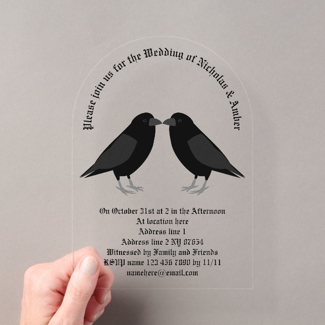Invitations En Acrylique Mariage gothique Baiser Ravens Personnalisé (In situ (ordinateur de poche))