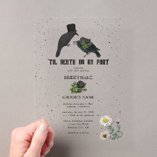 Invitations En Acrylique Mariage Gothique Halloween Roses Noires Corbeaux
