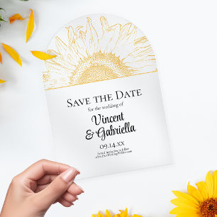 Invitations En Acrylique Mariage graphique de tournesol jaune Enregistrer l
