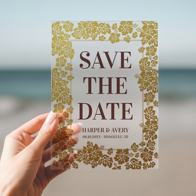 Invitations En Acrylique Mariage Hawaii Enregistrer La Date (Get ready to say "Aloha" to your dream wedding with our Hawaiian Save the Date card.)