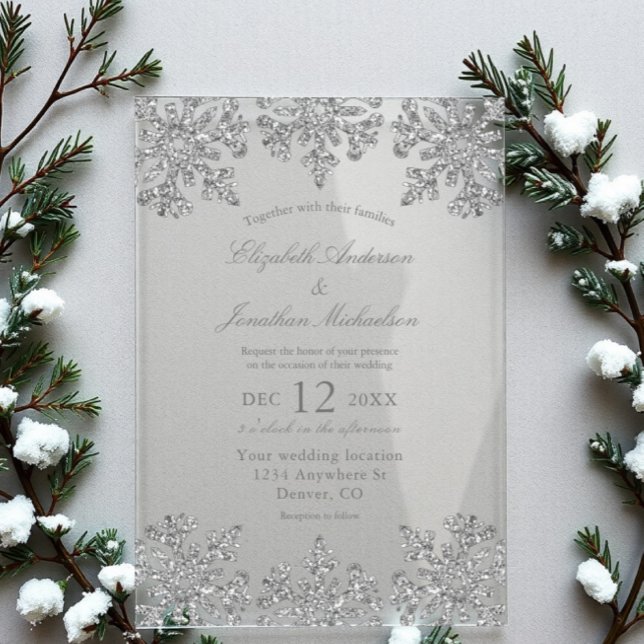 Invitations En Acrylique Mariage hivernal Silver Snowflake (Créateur téléchargé)