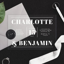 Invitations En Acrylique Mariage Horizontal Moderne Gras Blanc