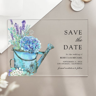 Invitations En Acrylique Mariage Hydrangea Bleu Lavande Enregistrer la Date