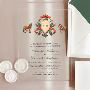 Invitations En Acrylique Mariage indien hindou Royal Crest Vintage