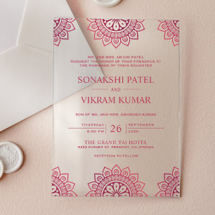 Invitations En Acrylique Mariage indien Mandala rose