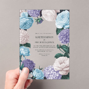 Invitations En Acrylique Mariage Indigo Petal, Hortensia Bleu & Frost Pearl