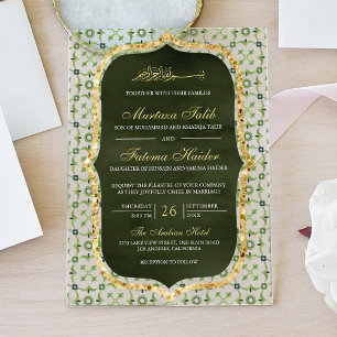 Invitations En Acrylique Mariage islamique de carreaux marocains verts oliv