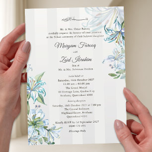 Invitations En Acrylique Mariage islamique Nikah bleu aquarelle Lily & Gris