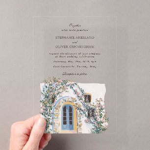 Invitations En Acrylique Mariage Italien Méditerranéen Aquarelle Pastel