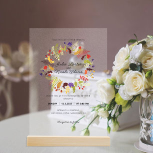 Invitations En Acrylique Mariage Jardin de fleurs exotiques Wild Rose Woods
