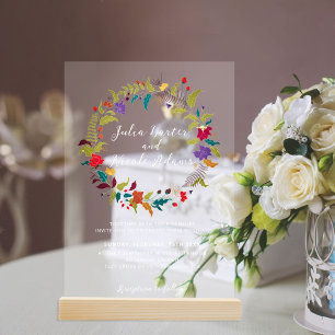 Invitations En Acrylique Mariage Jardin de fleurs exotiques Wild Rose Woods