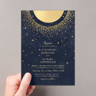 Invitations En Acrylique Mariage Lune de Minuit Céleste