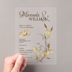 Invitations En Acrylique Mariage Luxueux Botanique Or