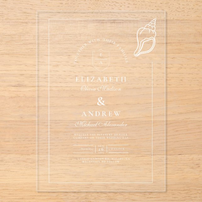 Invitations En Acrylique Mariage main Nautique tiré (Recto)