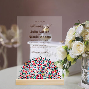 Invitations En Acrylique Mariage mandala géométrique en treillis marocain