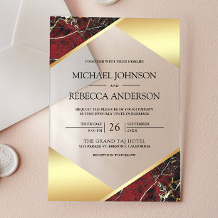 Invitations En Acrylique Mariage Marbre de Bourgogne Géométrique Doré
