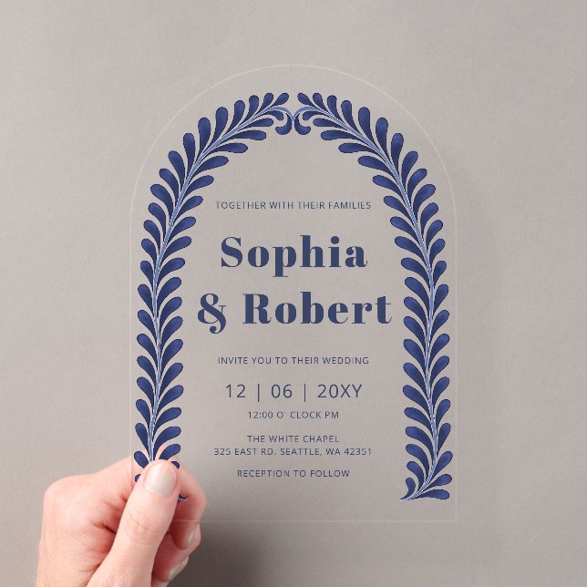 Invitations En Acrylique Mariage mexicain Blue Talavera (In situ (ordinateur de poche))