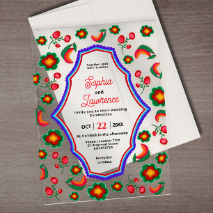 Invitations En Acrylique Mariage mexicain élégant vibrant coloré