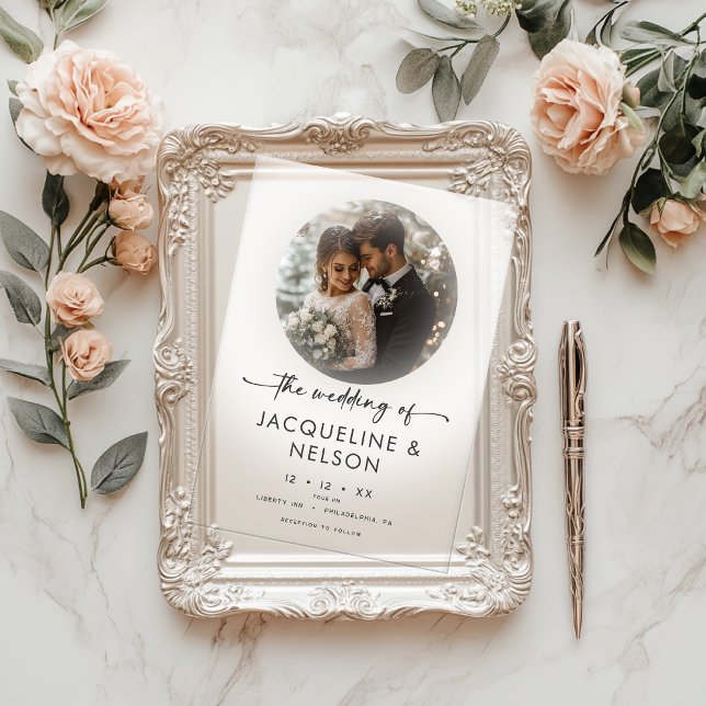 Invitations En Acrylique Mariage minimal photo noir blanc moderne (Créateur téléchargé)