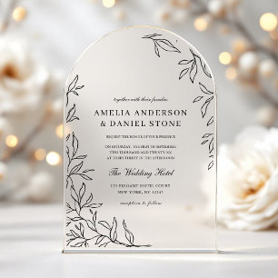 Invitations En Acrylique Mariage minimaliste à feuille noire tout-en-un 