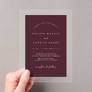 Invitations En Acrylique Mariage minimaliste clair de Bourgogne moderne