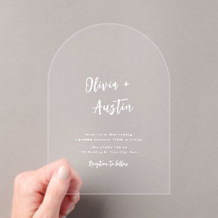 Invitations En Acrylique Mariage minimaliste de script moderne blanc