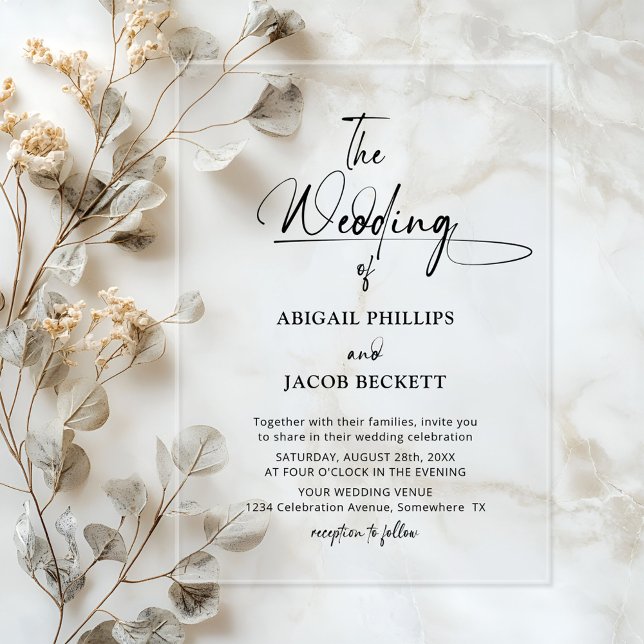 Invitations En Acrylique Mariage minimaliste élégant (Créateur téléchargé)