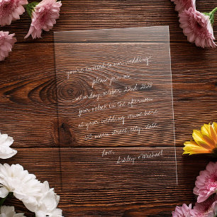 Invitations En Acrylique Mariage minimaliste manuscrit