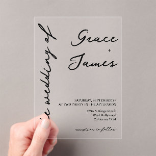 Invitations En Acrylique Mariage minimaliste manuscrit simple