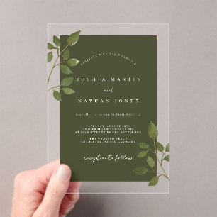 Invitations En Acrylique Mariage Minimaliste Moderne aux Feuilles de Vert O