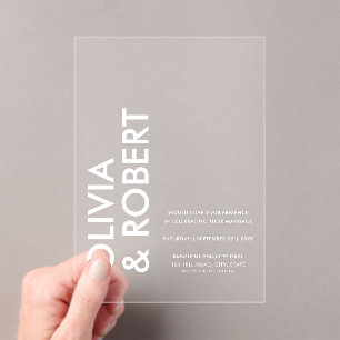 Invitations En Acrylique Mariage minimaliste moderne Bold