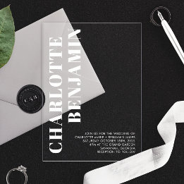 Invitations En Acrylique Mariage minimaliste moderne Gras Blanc