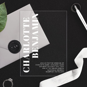 Invitations En Acrylique Mariage minimaliste moderne Gras Blanc